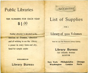 library_supplies2 Front of pamphlet listing supplies needed to run a small library