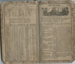 Interior pages and notes for a New England Farmer's Almanac in 1816