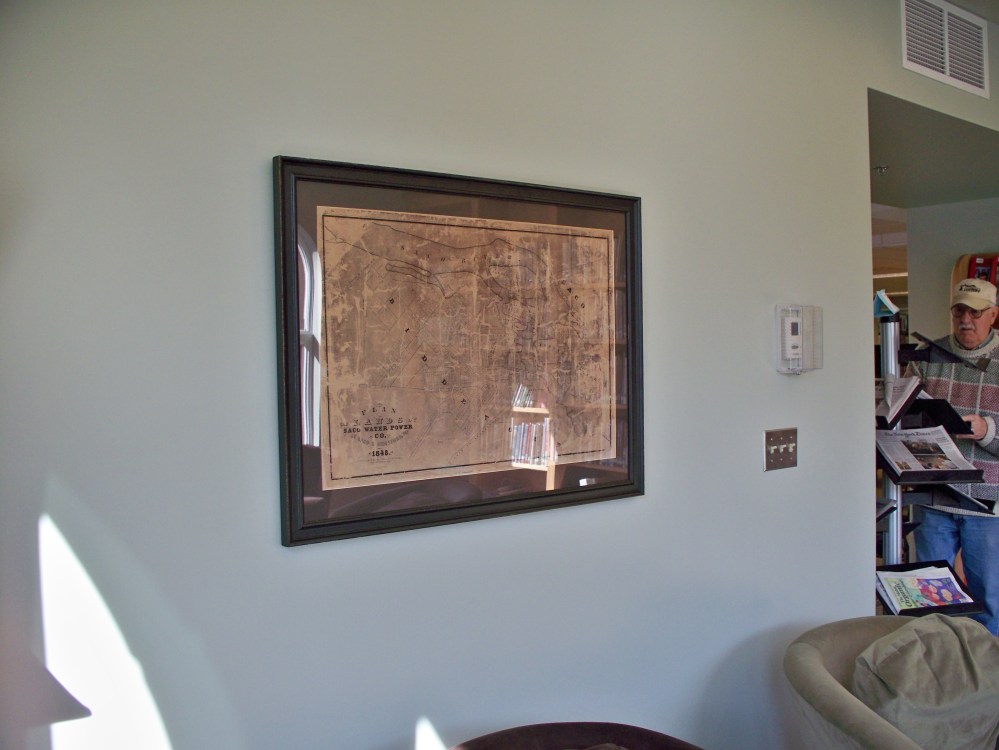Biddeford 1848 Map as it hangs in the Carroll Room, McArthur Library